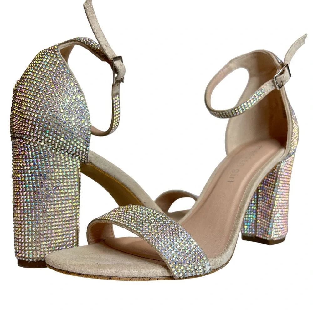 Madden Girl Beella-R Dress Heels Sandal Blush Multi Rhinestone Women’s Size 6.5